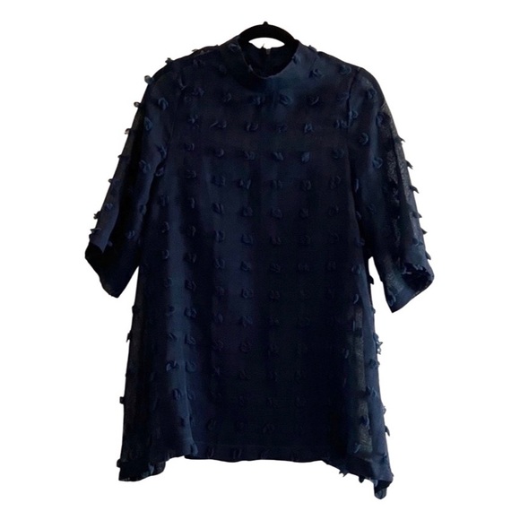 Navy Mini Pom Pom Dress - Picture 1 of 5